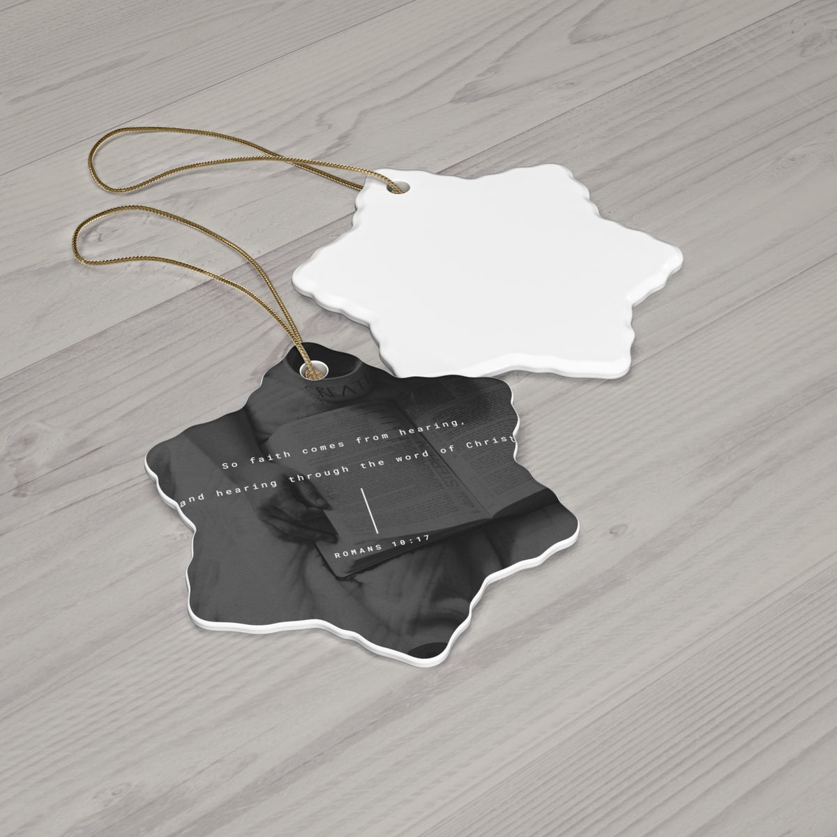 Christian Scripture Star Ornament — Romans 10:17 Ceramic Christmas Ornament