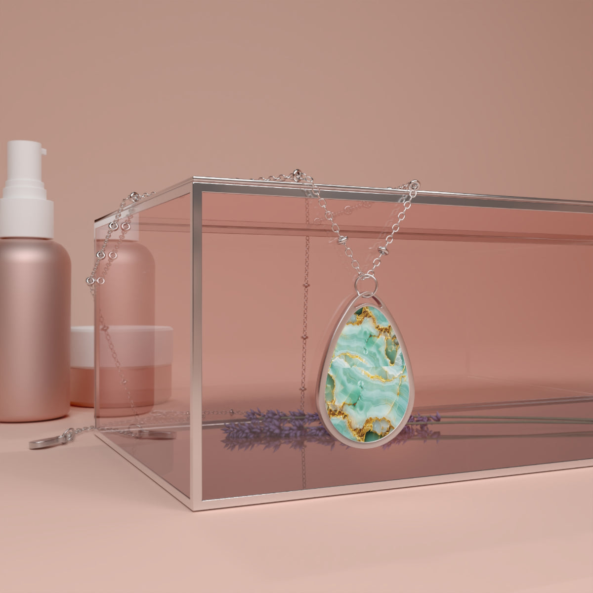 Elegant Aqua Marble Oval Pendant Necklace
