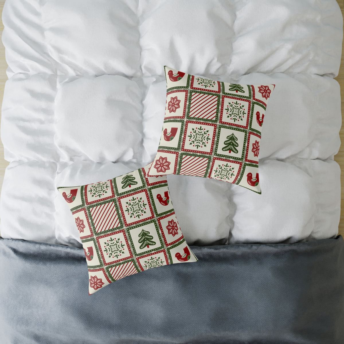 Christmas Holiday Patchwork Throw Pillow | Square Poly Canvas Pillow