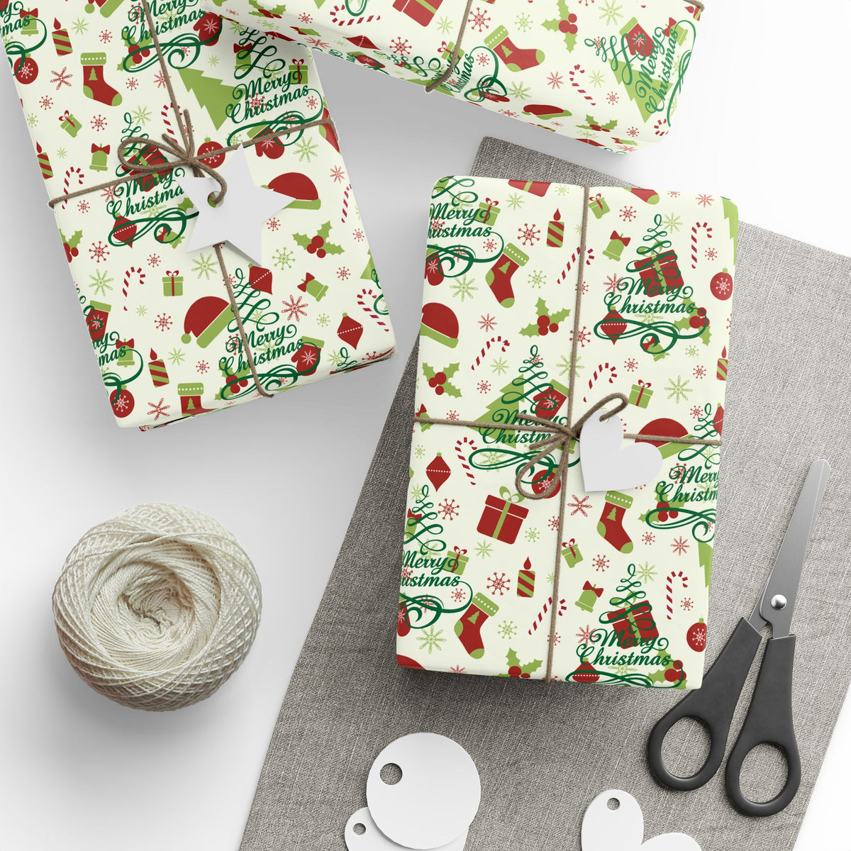 Christmas Wrapping Paper Roll — Festive Holly, Trees & Stockings Pattern