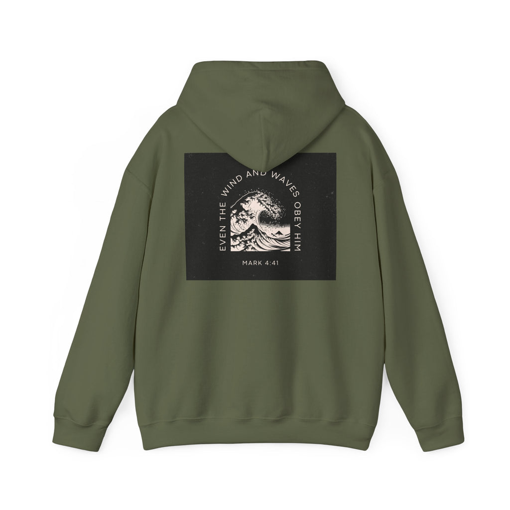 Even the Wind and Waves Obey Him Hoodie | Biblical Wave Graphic
