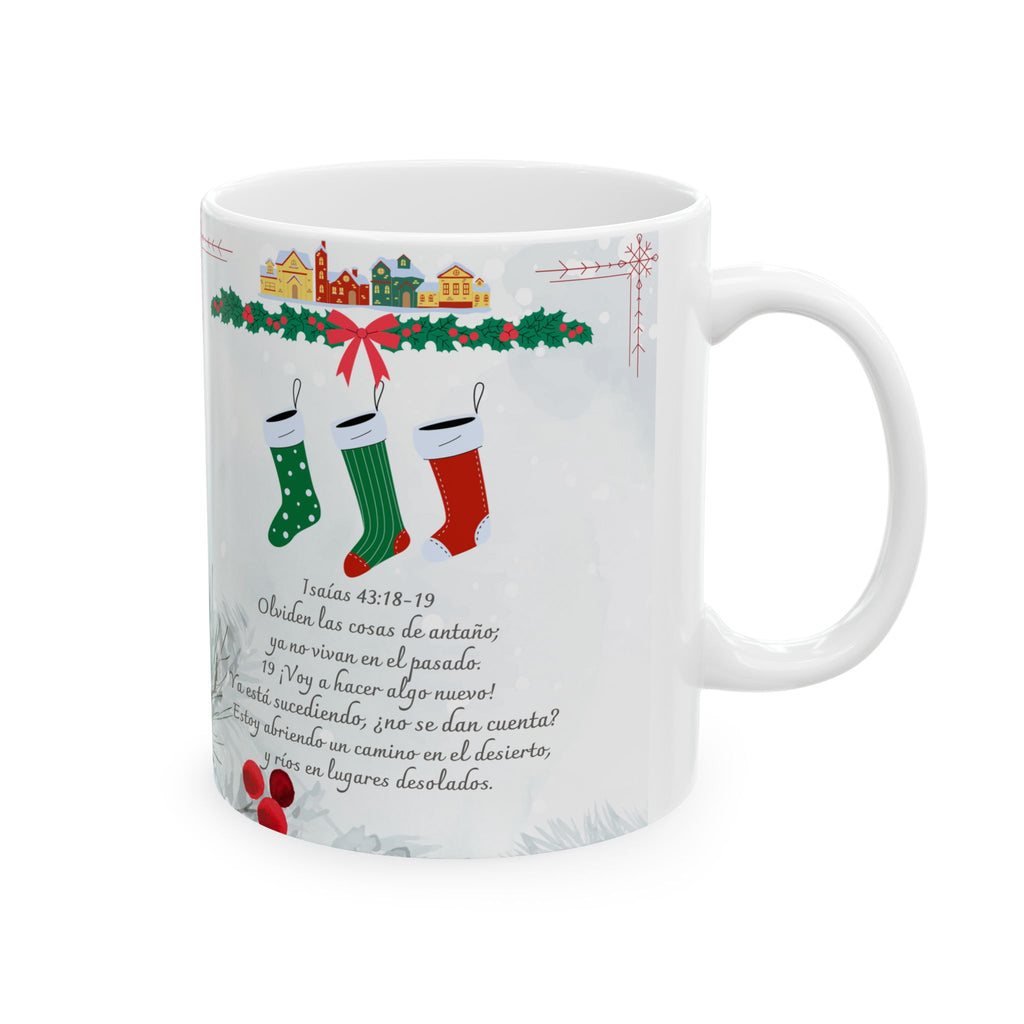 Christmas Bible Verses Ceramic Mug (11oz) — Holiday Holly & Snow Design