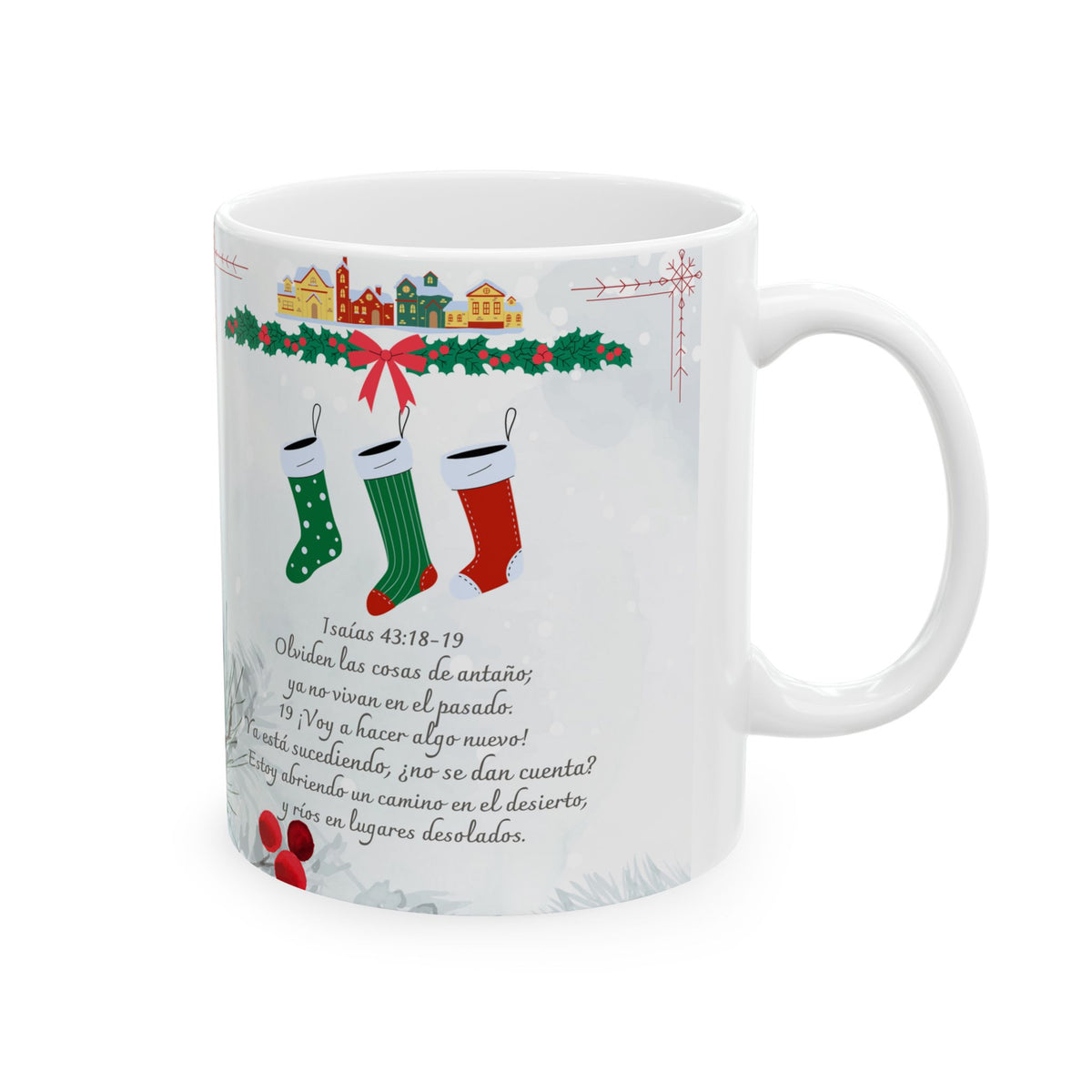 Christmas Bible Verses Ceramic Mug (11oz) — Holiday Holly & Snow Design
