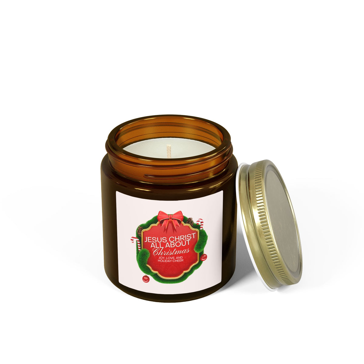 Christmas Candle — "Jesus Christ Is All About Christmas" Scented Coconut Apricot Wax (4oz)