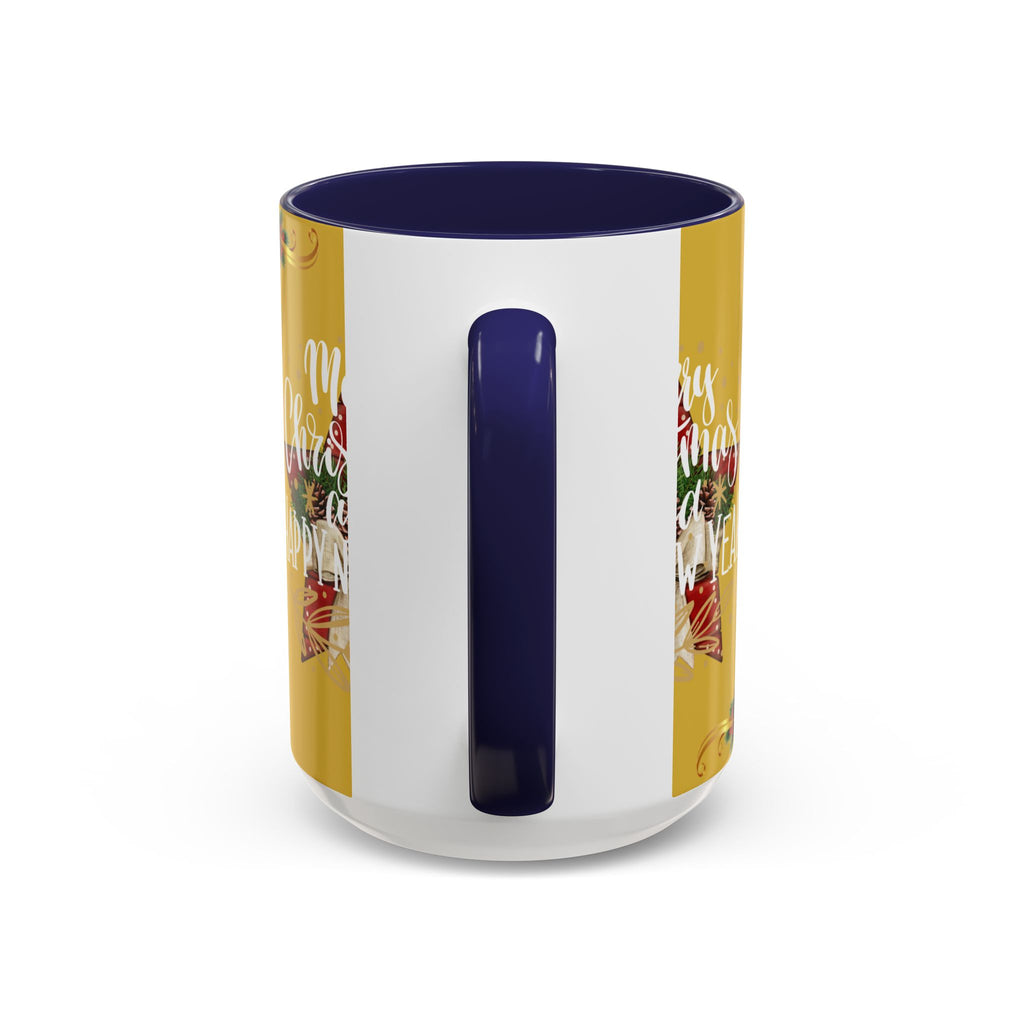 Christmas Coffee Mug - "Merry Christmas and Happy New Year" Accent Holiday Tea Cup (15oz)