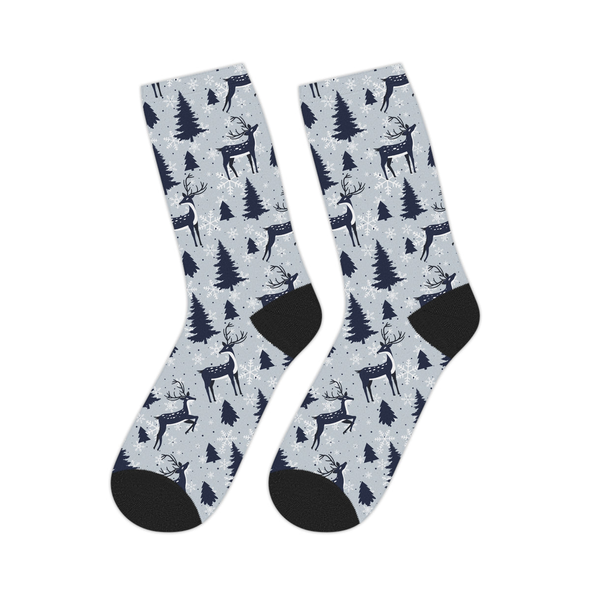 Winter Reindeer Mid-Length Socks — Snowy Forest Holiday Crew Socks