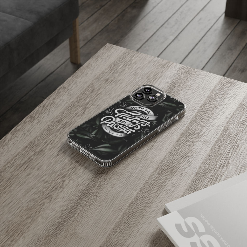 With God All Things Are Possible Phone Case Clear Impact-Resistant Christian Design