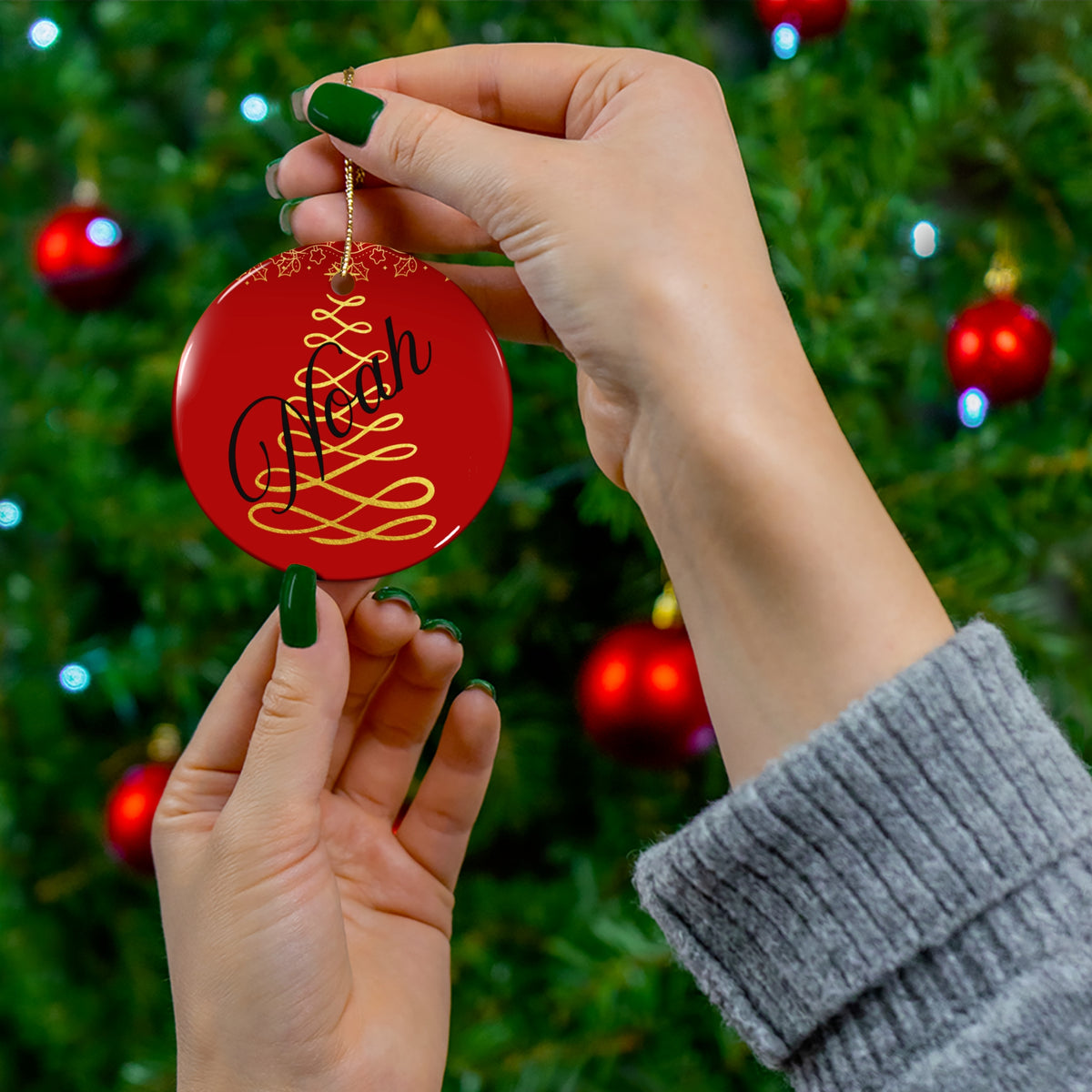 Personalized Christmas Ceramic Ornament - Holiday Decoration