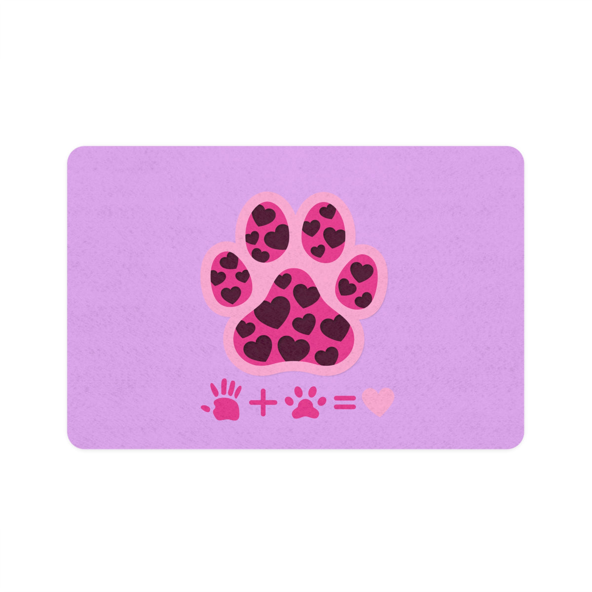 Lovely Pink Heart Paw Pet Food Mat | 12x18 Non-Slip Bowl Placemat
