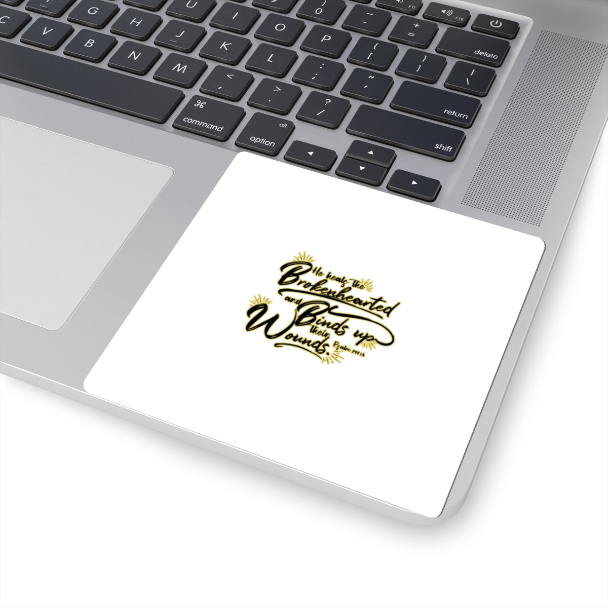 Bible Verse Handlettered Sticker | He heals the brokenhearted kiss-cut sticker