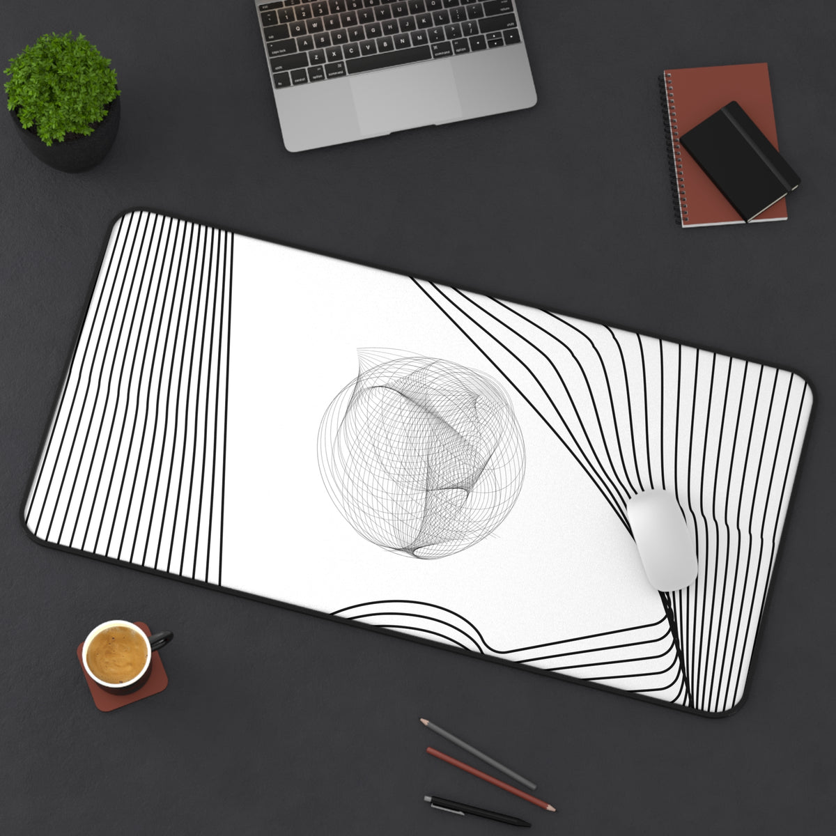 Abstract Black & White Line Art Desk Mat — Minimalist Office Mouse Pad