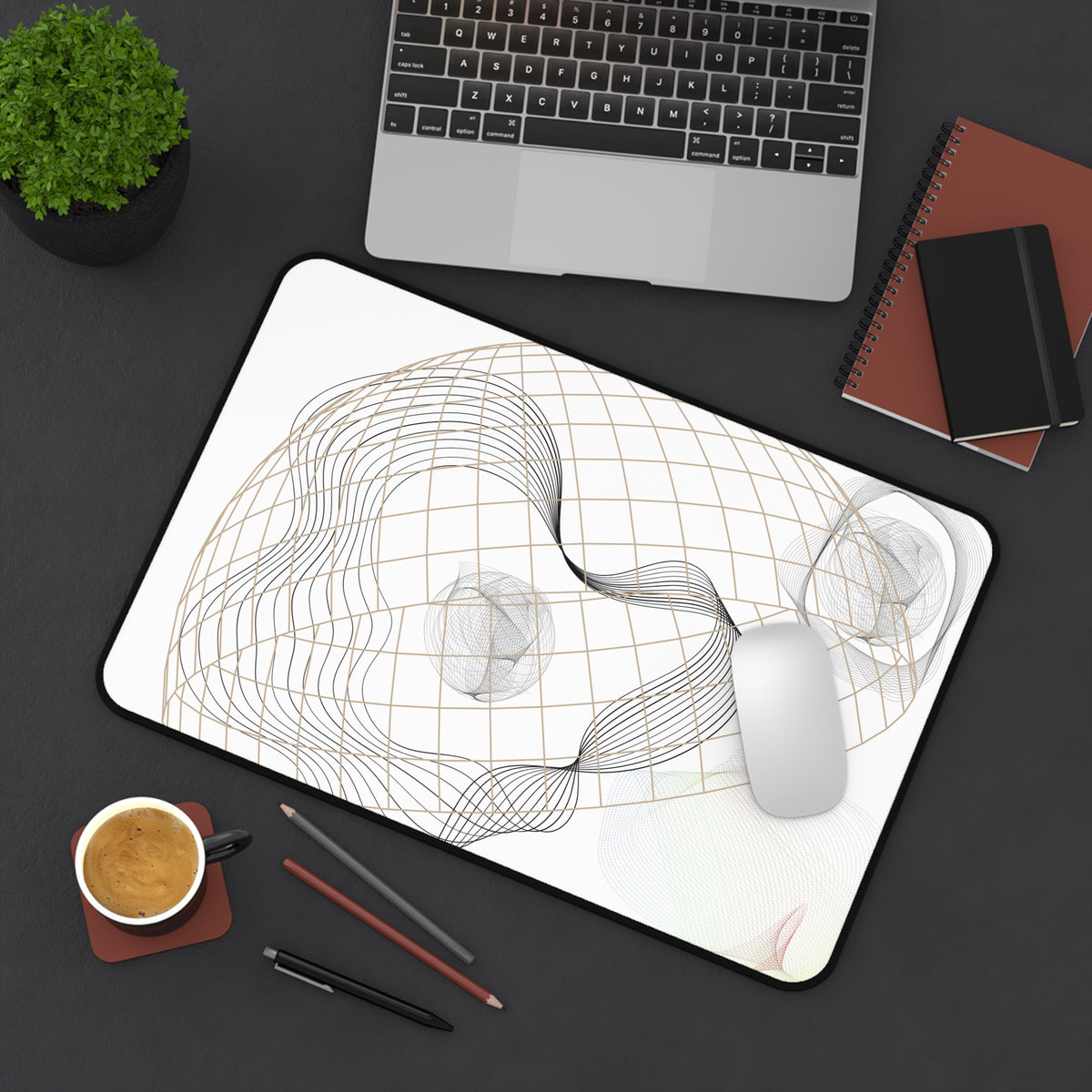 Minimalist Wireframe Desk Mat — Abstract Geometric Mouse Pad for Office & Home