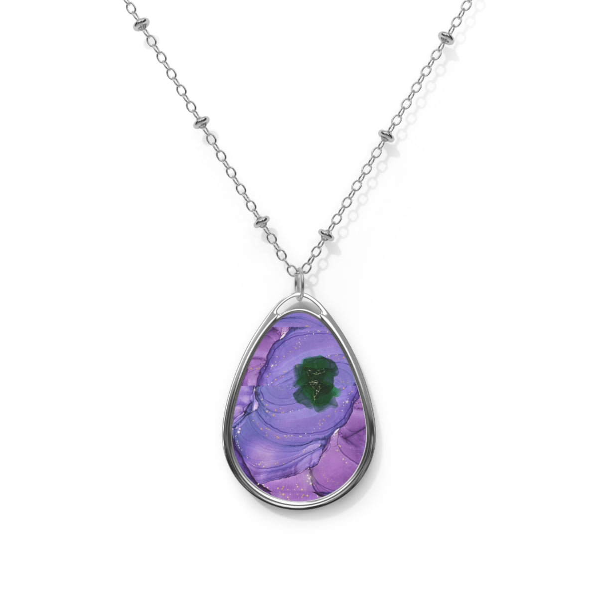 Elegant Purple Watercolor-Print Teardrop Pendant Necklace