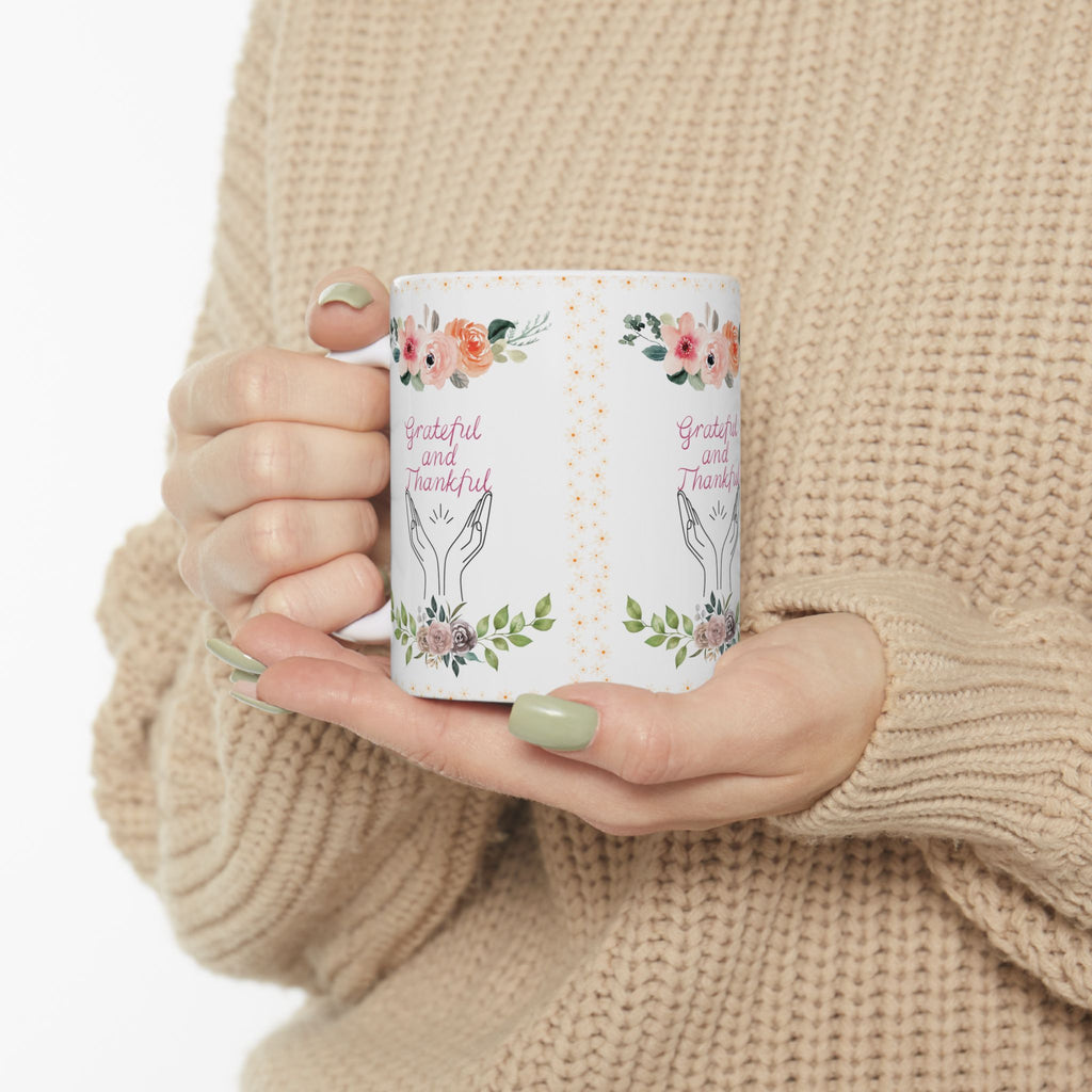 Grateful and Thankful | Beautiful Floral Mug Ceramic coffee cup