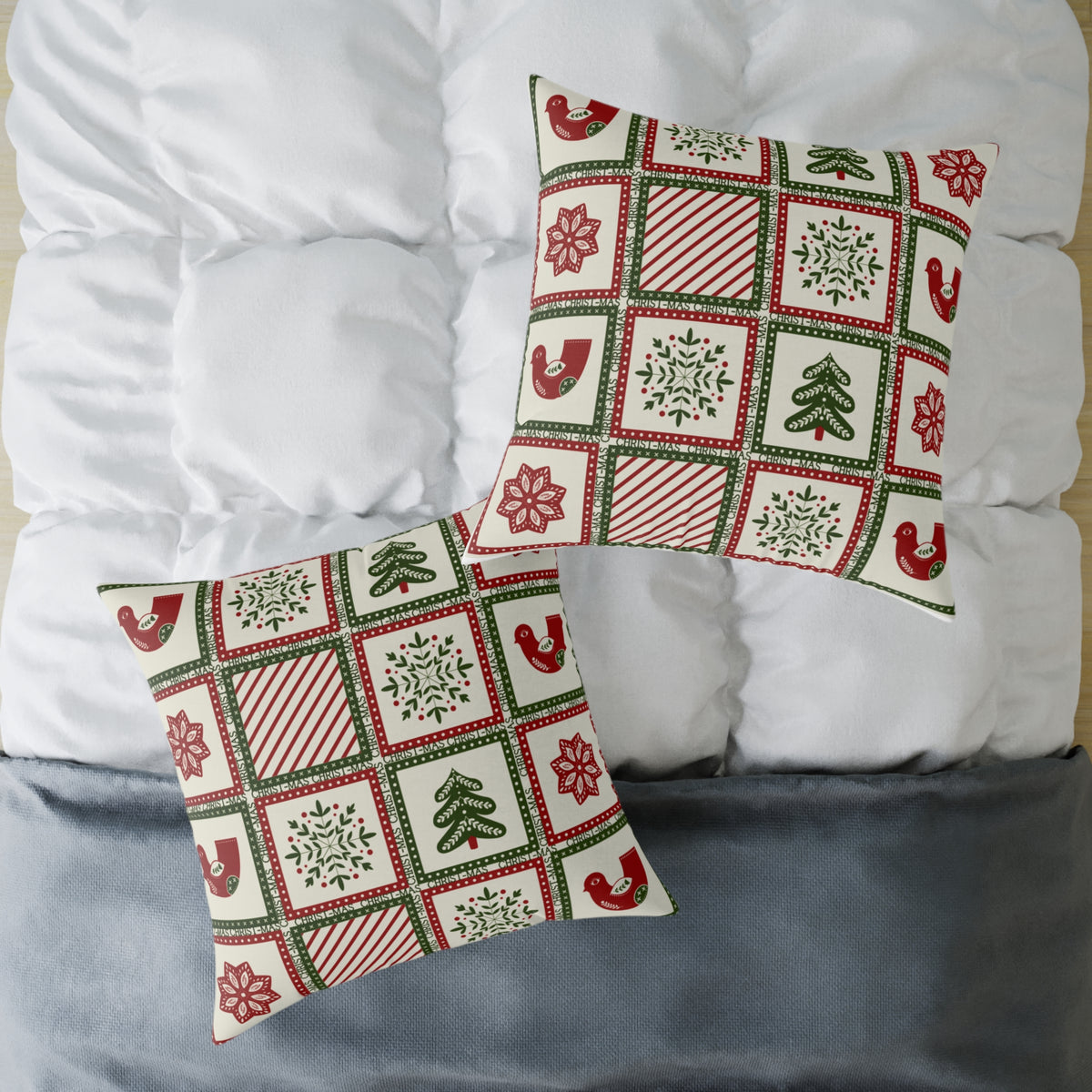 Christmas Holiday Patchwork Throw Pillow | Square Poly Canvas Pillow