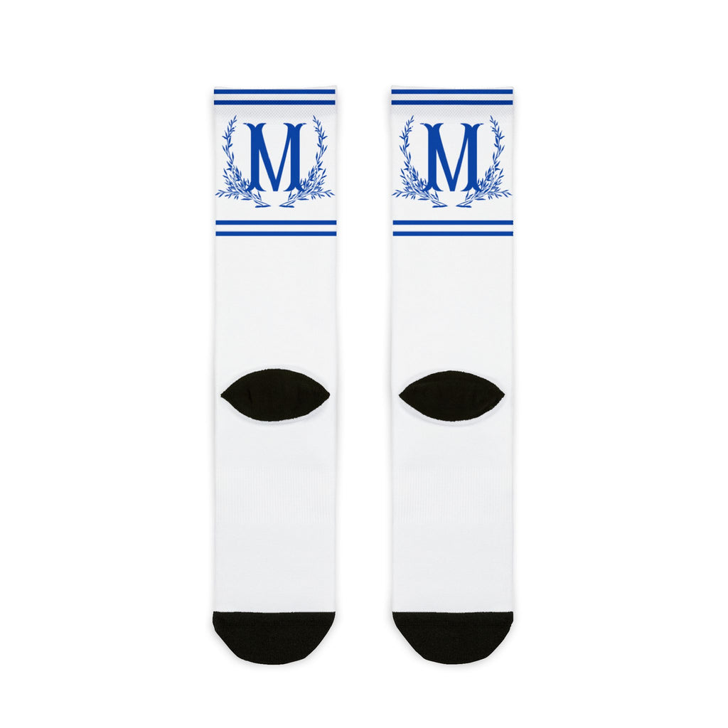 Blue Monogram M Cool Crew Socks | Personalized Initial Socks