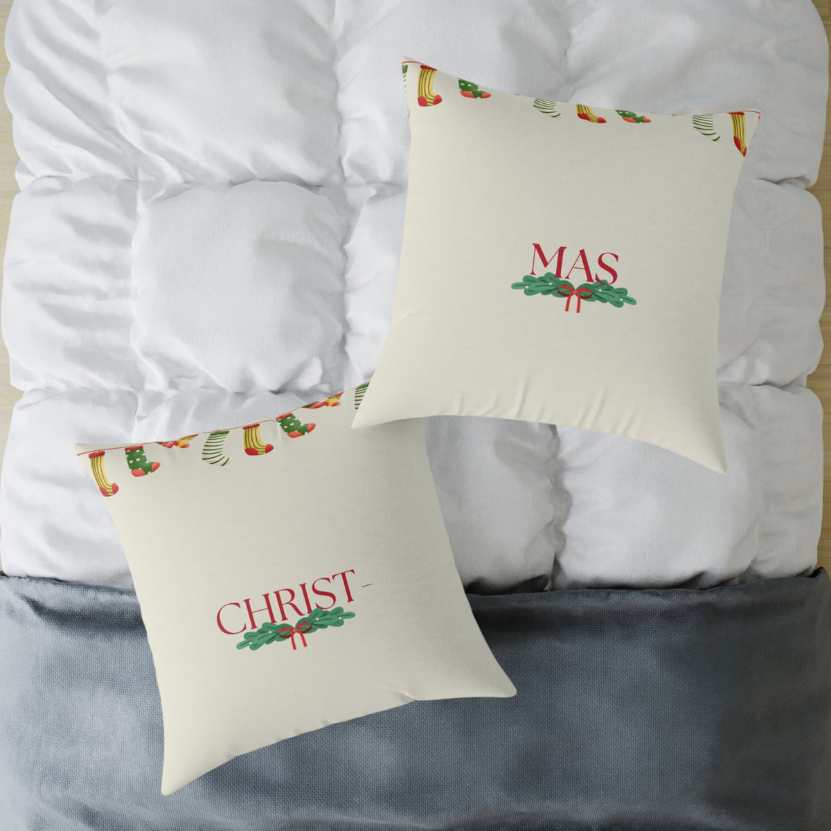Christmas Holly Pillow 'Christmas' Holiday Square Faith Pillow