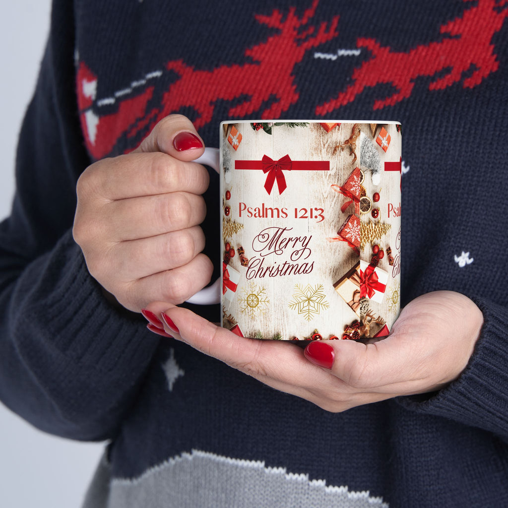Christmas Psalms Mug — "Psalms 121:3" Merry Christmas Ceramic Coffee Cup (11oz)