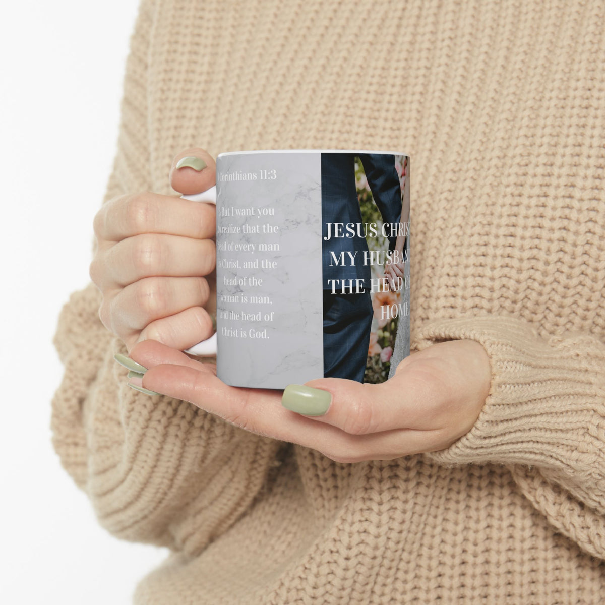 Wedding Mug – “Jesus Christ and My Husband Are the Head of Our Home” Ceramic Coffee Cup (11oz)