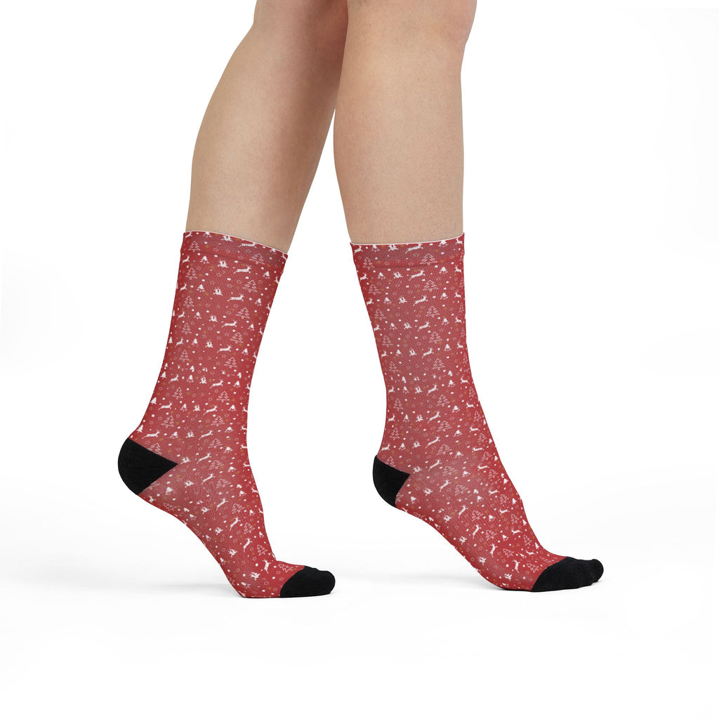 Red Christmas Pattern Crew Socks