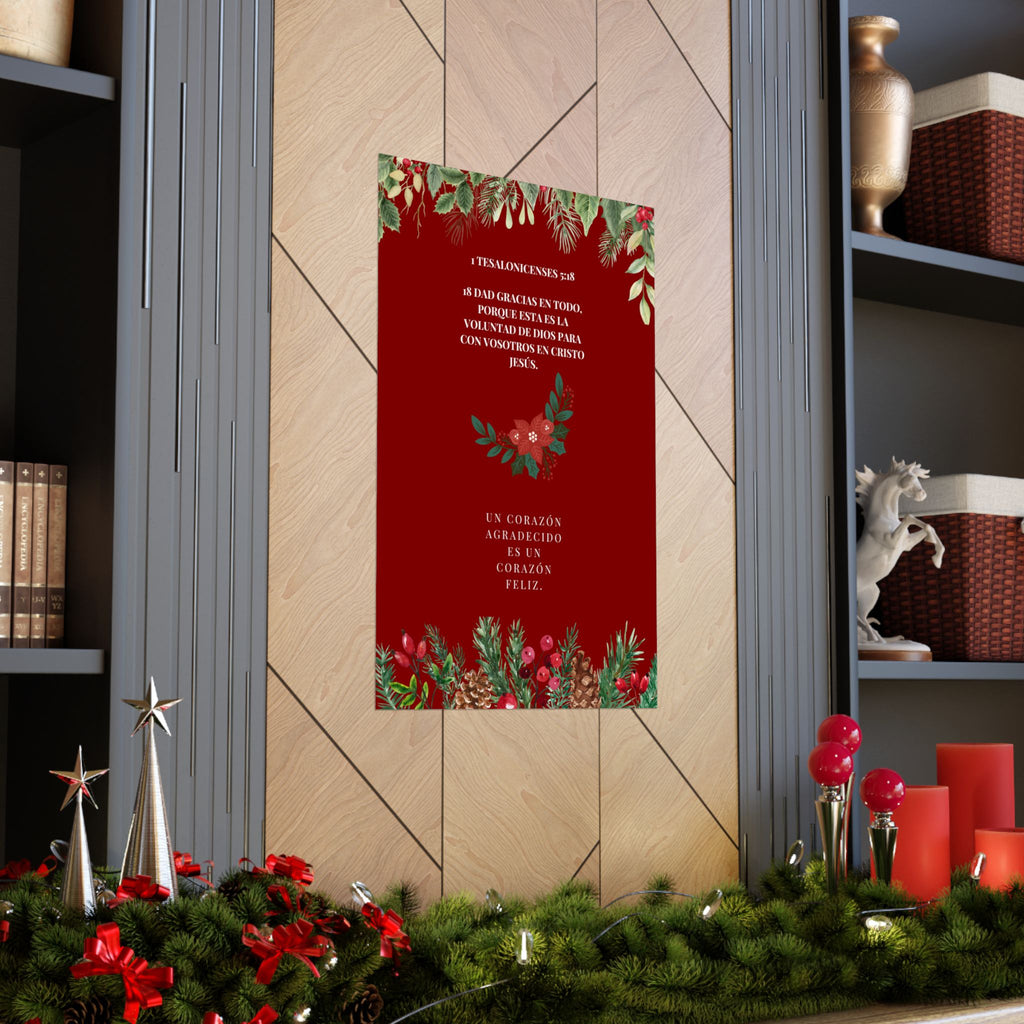 Christmas Bible Verse Poster — "Dad Gracias en Todo..." Matte Vertical Holiday Wall Art