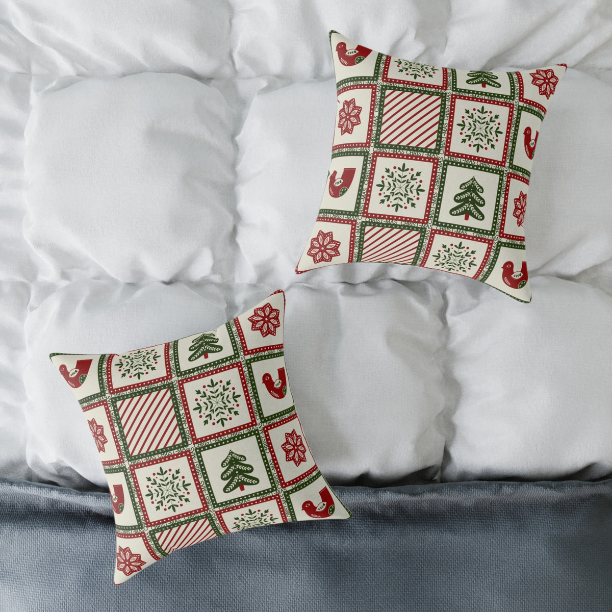 Christmas Holiday Patchwork Throw Pillow | Square Poly Canvas Pillow