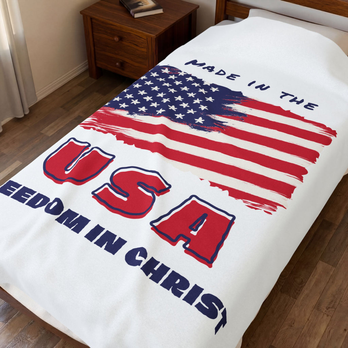 Freedom in Christ Flag Faith Velveteen Plush Blanket