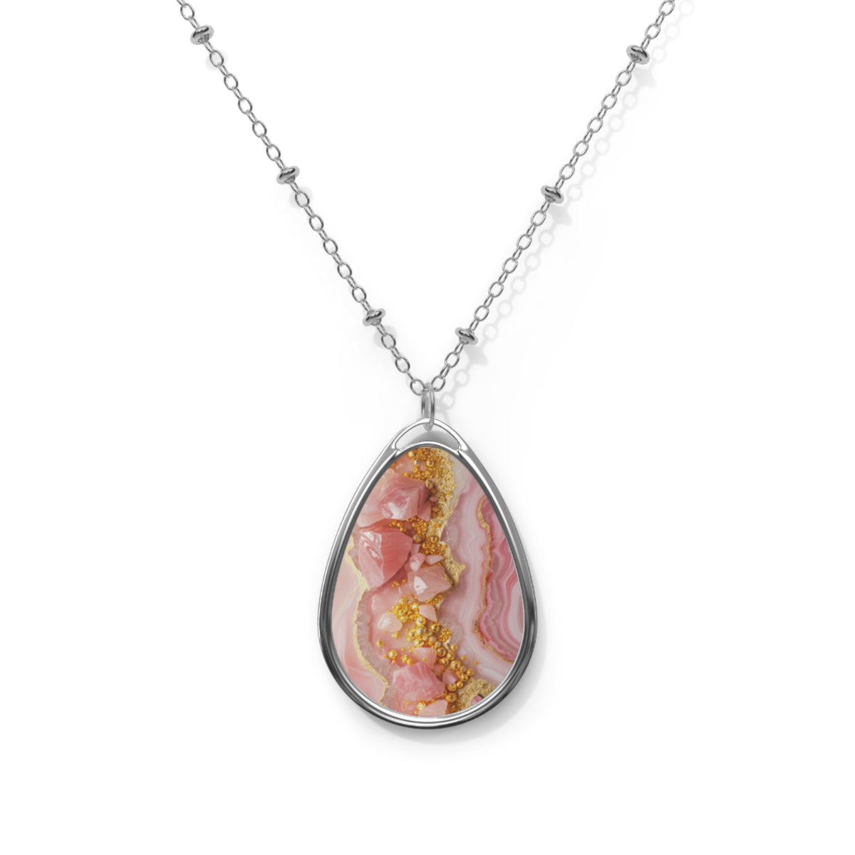 Elegant Pink Agate-Print Teardrop Pendant Necklace