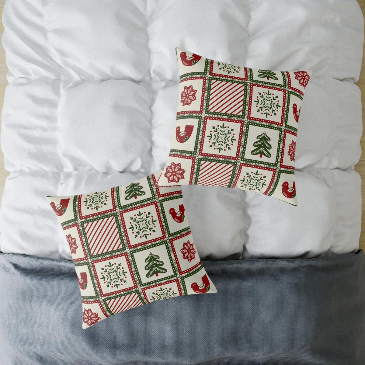 Christmas Holiday Patchwork Throw Pillow | Square Poly Canvas Pillow