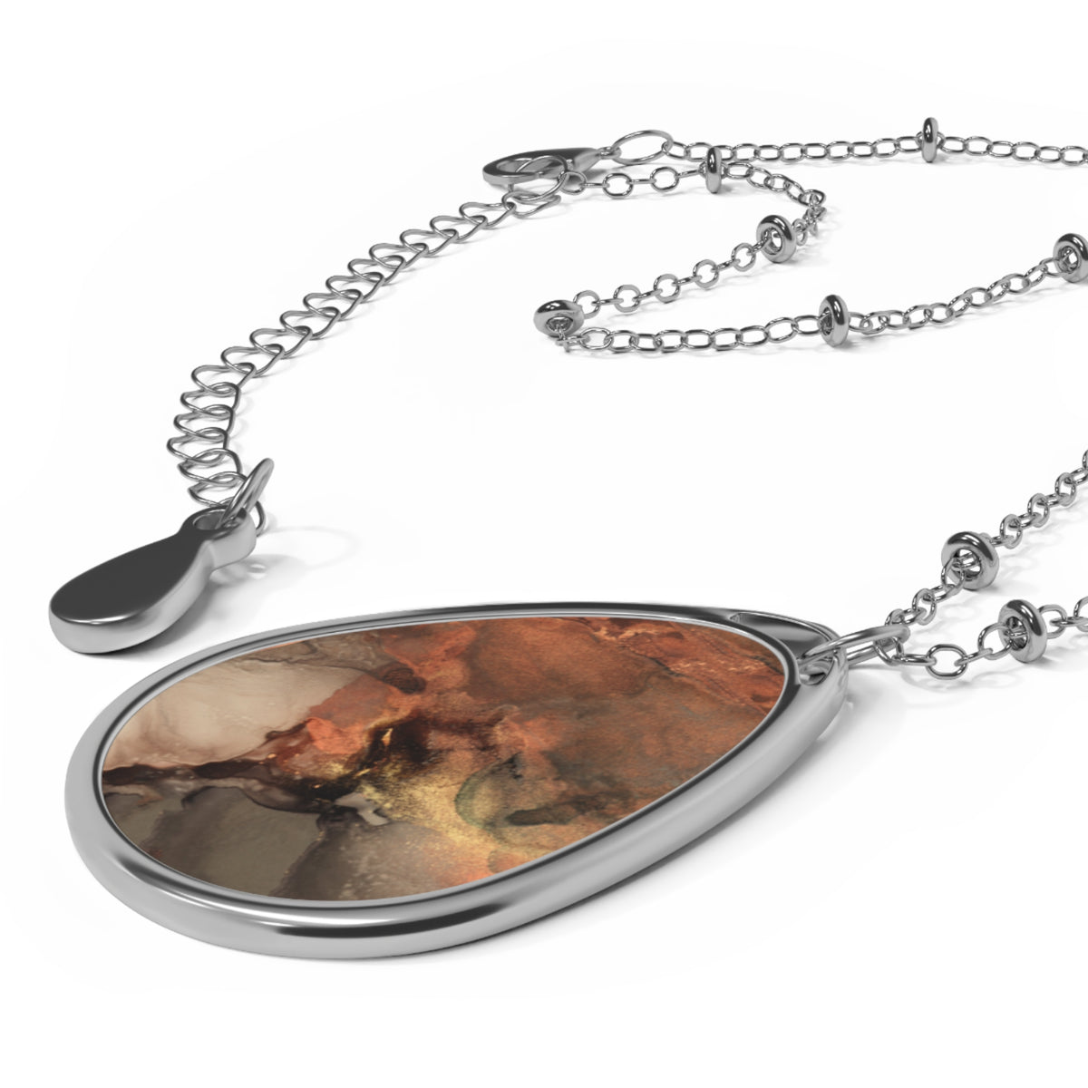 Elegant Warm Earth-Tone Print Teardrop Pendant Necklace