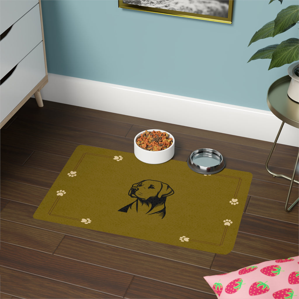 Dog Silhouette Pet Food Mat (12x18) – Paw Print Accent, Non-Slip Feeding Placemat