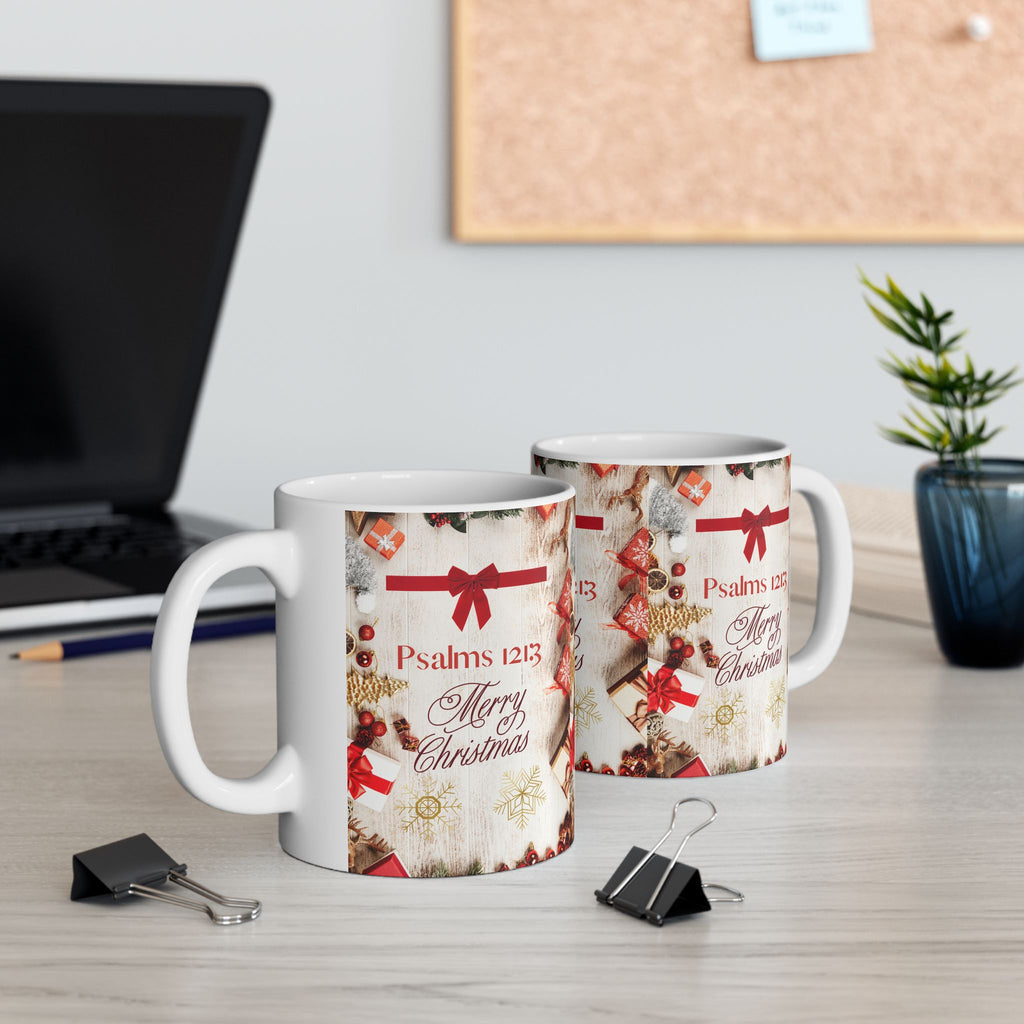 Christmas Psalms Mug — "Psalms 121:3" Merry Christmas Ceramic Coffee Cup (11oz)