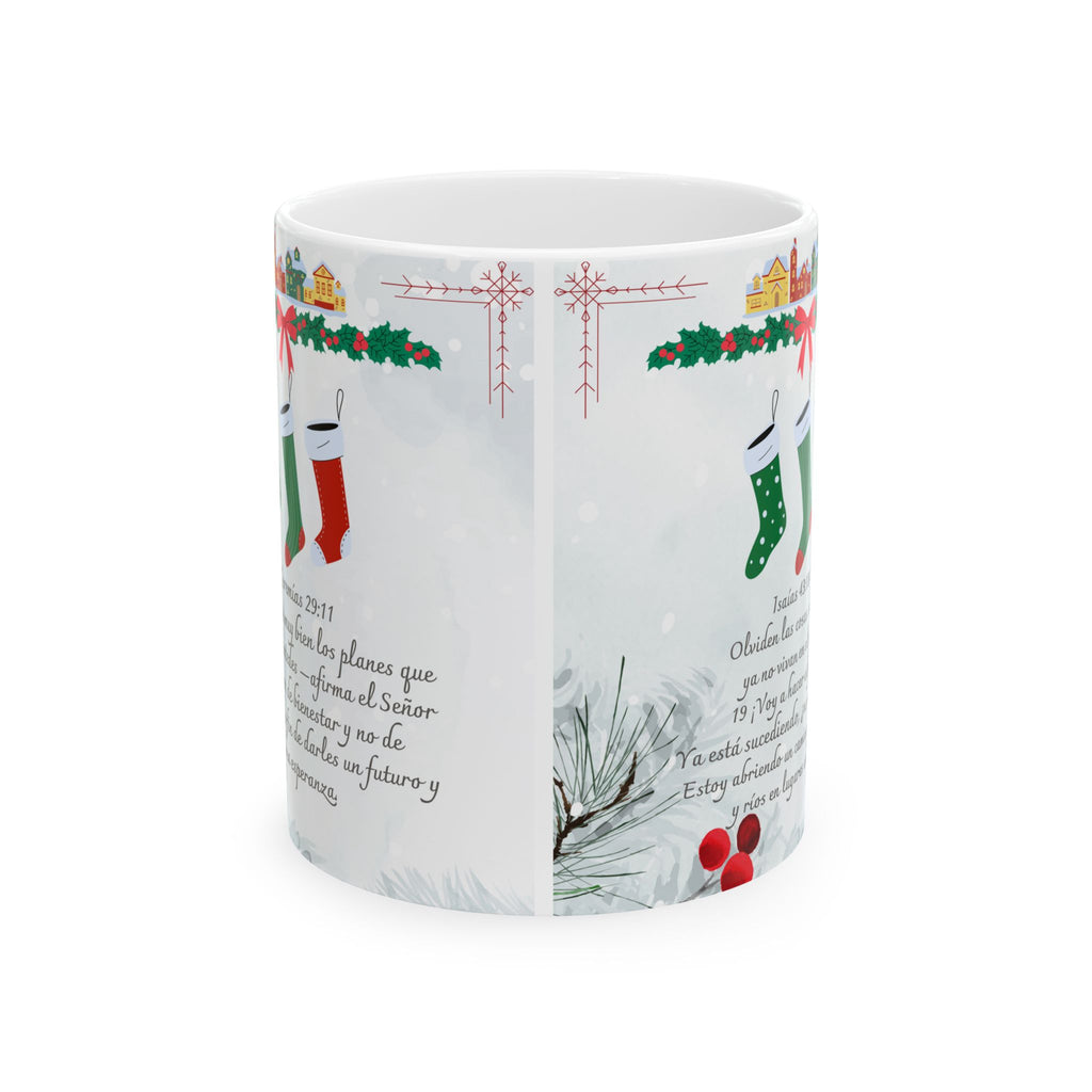 Christmas Bible Verses Ceramic Mug (11oz) — Holiday Holly & Snow Design