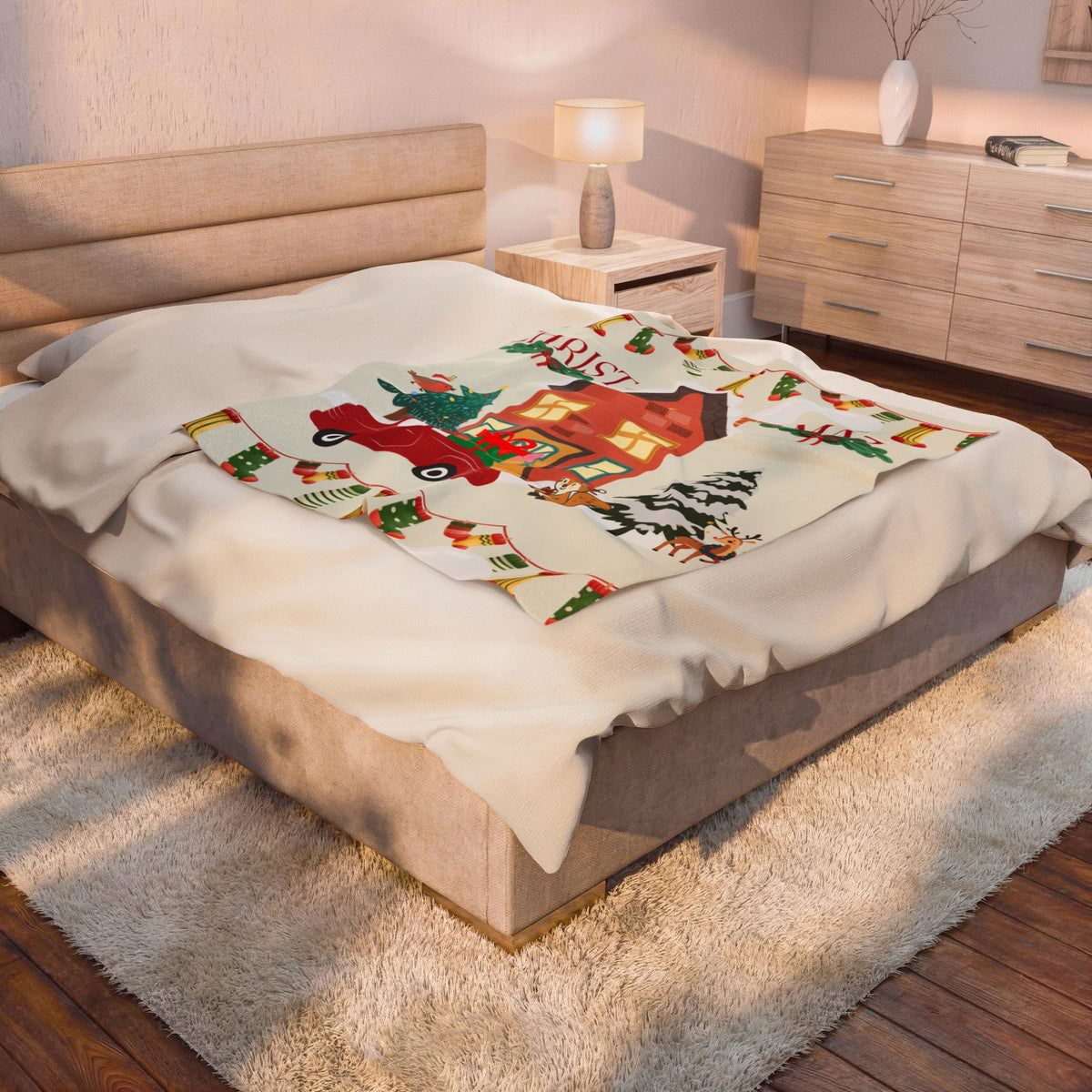 Christmas Cozy Velveteen Blanket & Holiday House Plush Throw
