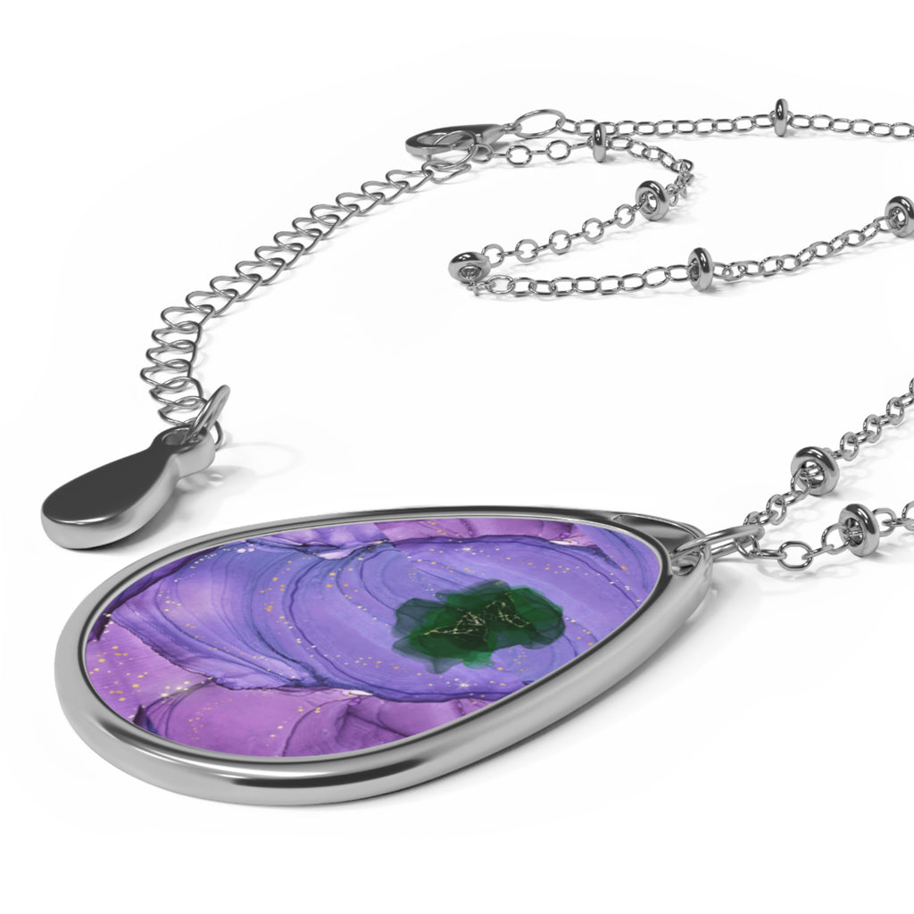 Elegant Purple Watercolor-Print Teardrop Pendant Necklace