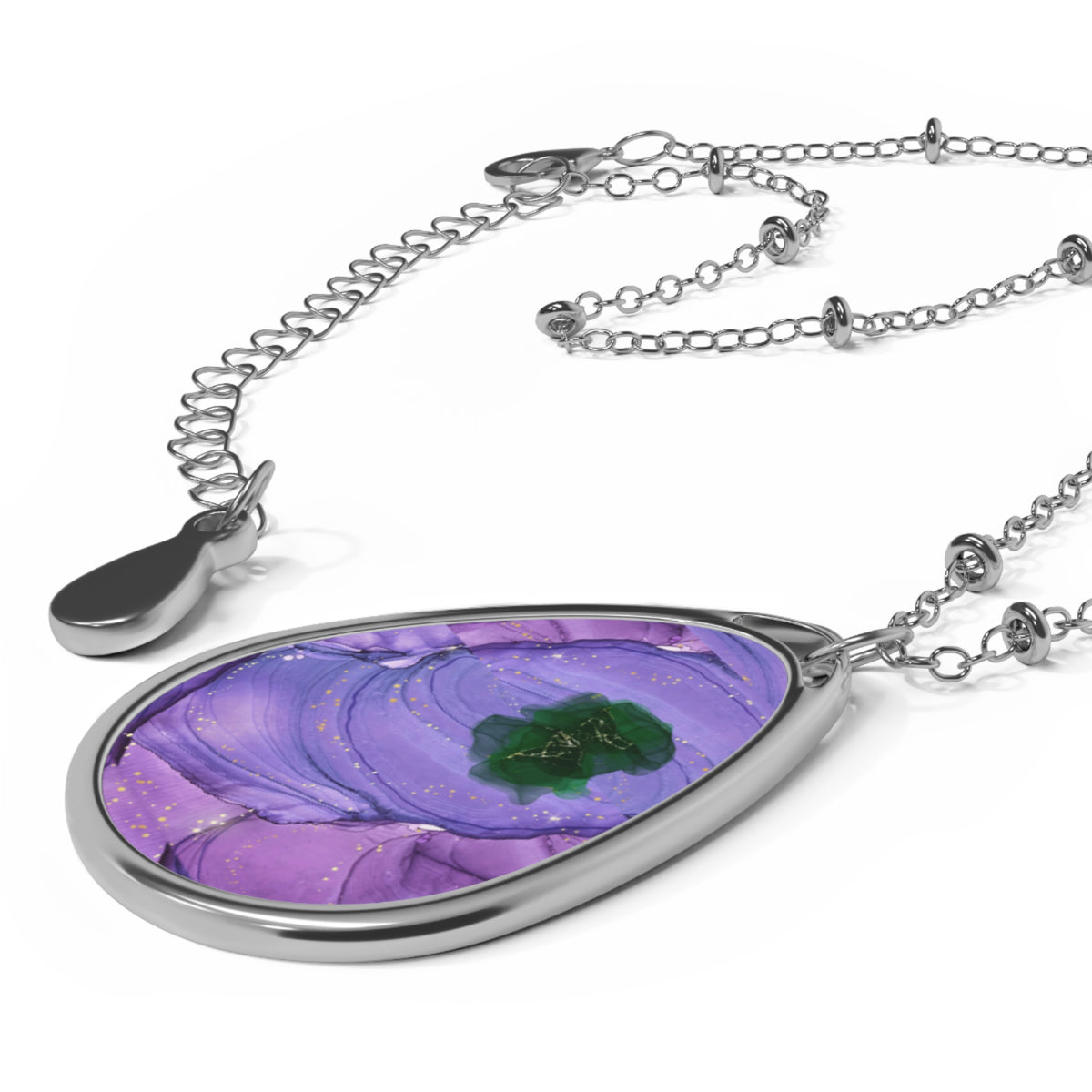 Elegant Purple Watercolor-Print Teardrop Pendant Necklace