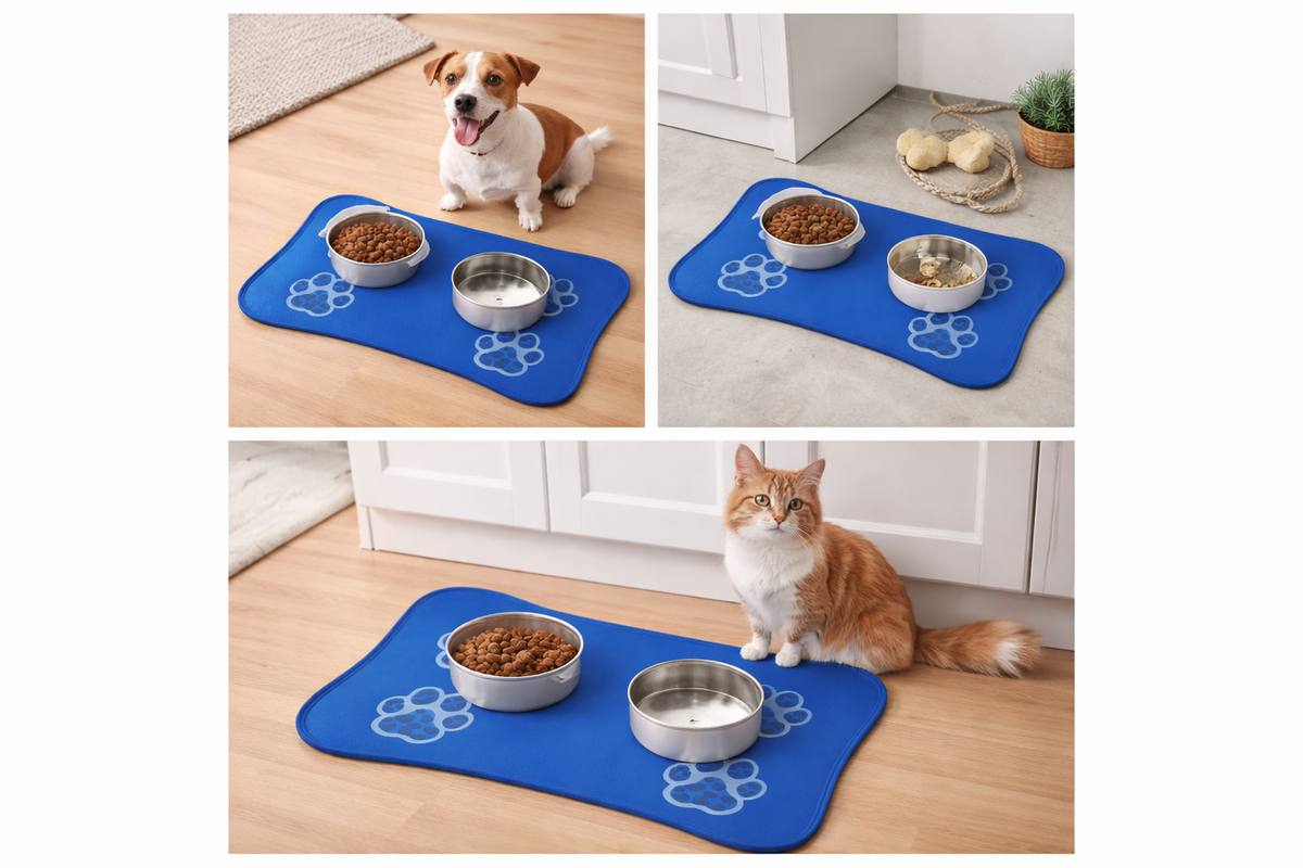 Blue Paw Print Lovely Pet Feeding Mat | Non-Slip Dog Cat Placemat