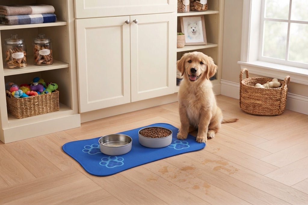 Blue Paw Print Lovely Pet Feeding Mat | Non-Slip Dog Cat Placemat