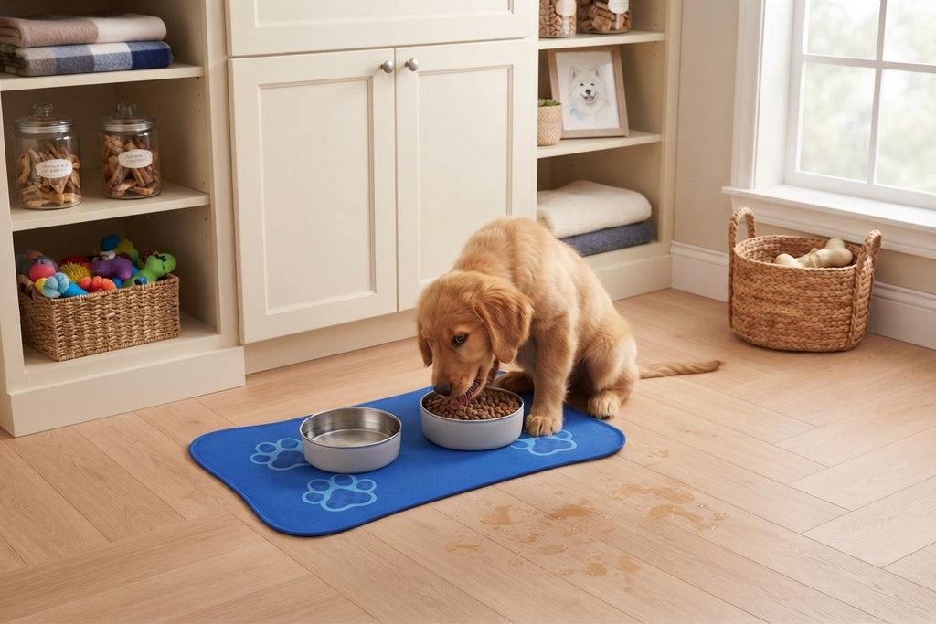 Blue Paw Print Lovely Pet Feeding Mat | Non-Slip Dog Cat Placemat