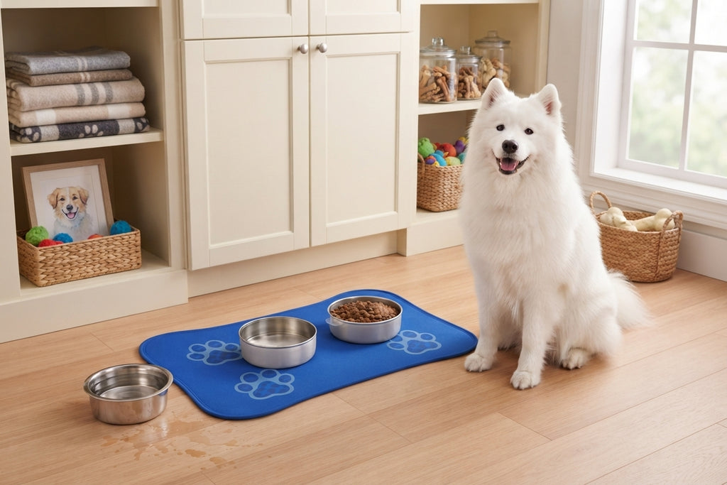 Blue Paw Print Lovely Pet Feeding Mat | Non-Slip Dog Cat Placemat