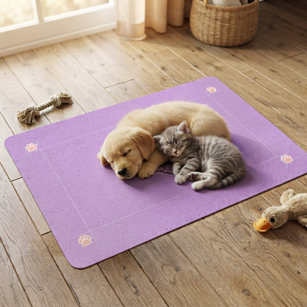Pink Lovely Paw Heart Hands pet food mat | 12x18