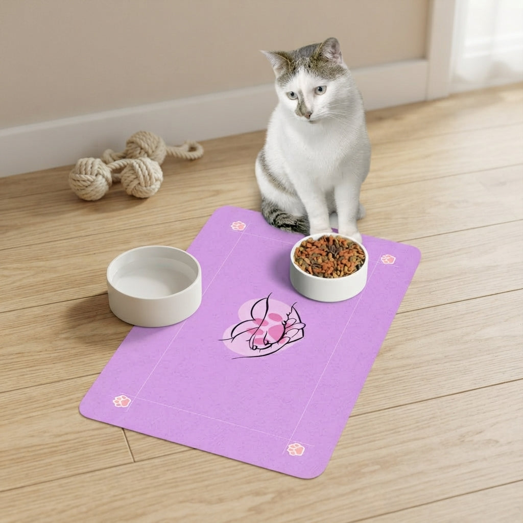 Pink Lovely Paw Heart Hands pet food mat | 12x18