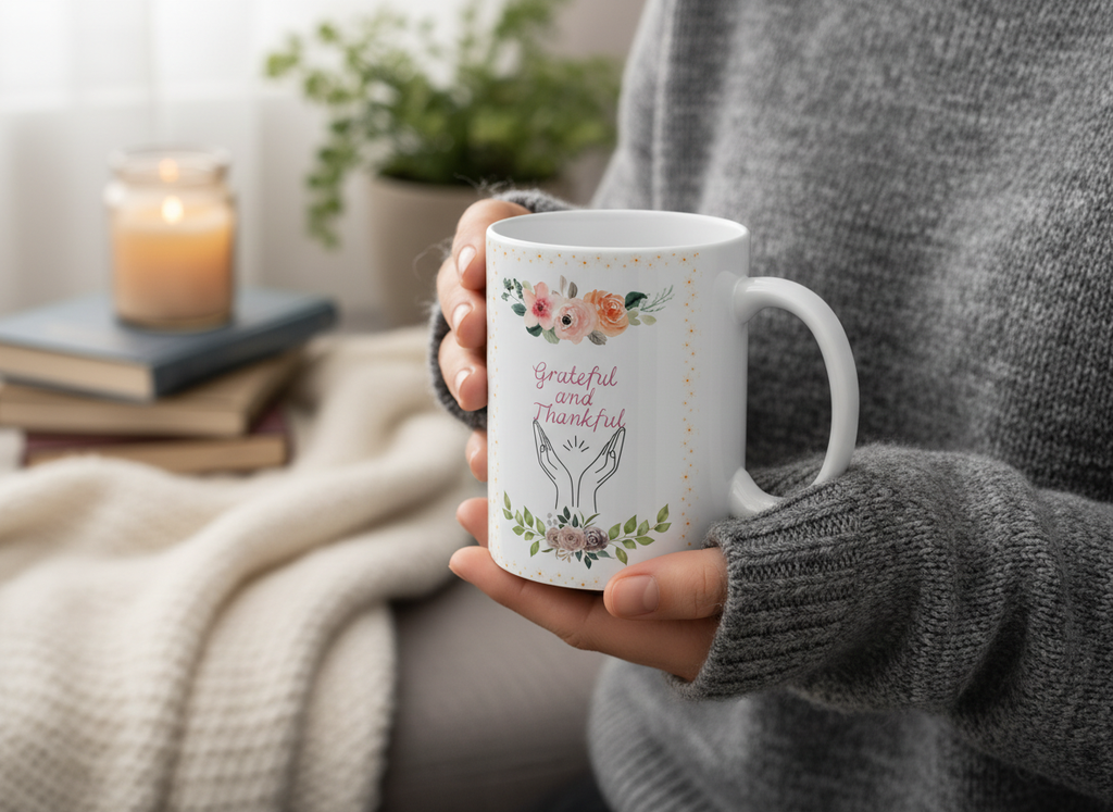 Grateful and Thankful | Beautiful Floral Mug Ceramic coffee cup
