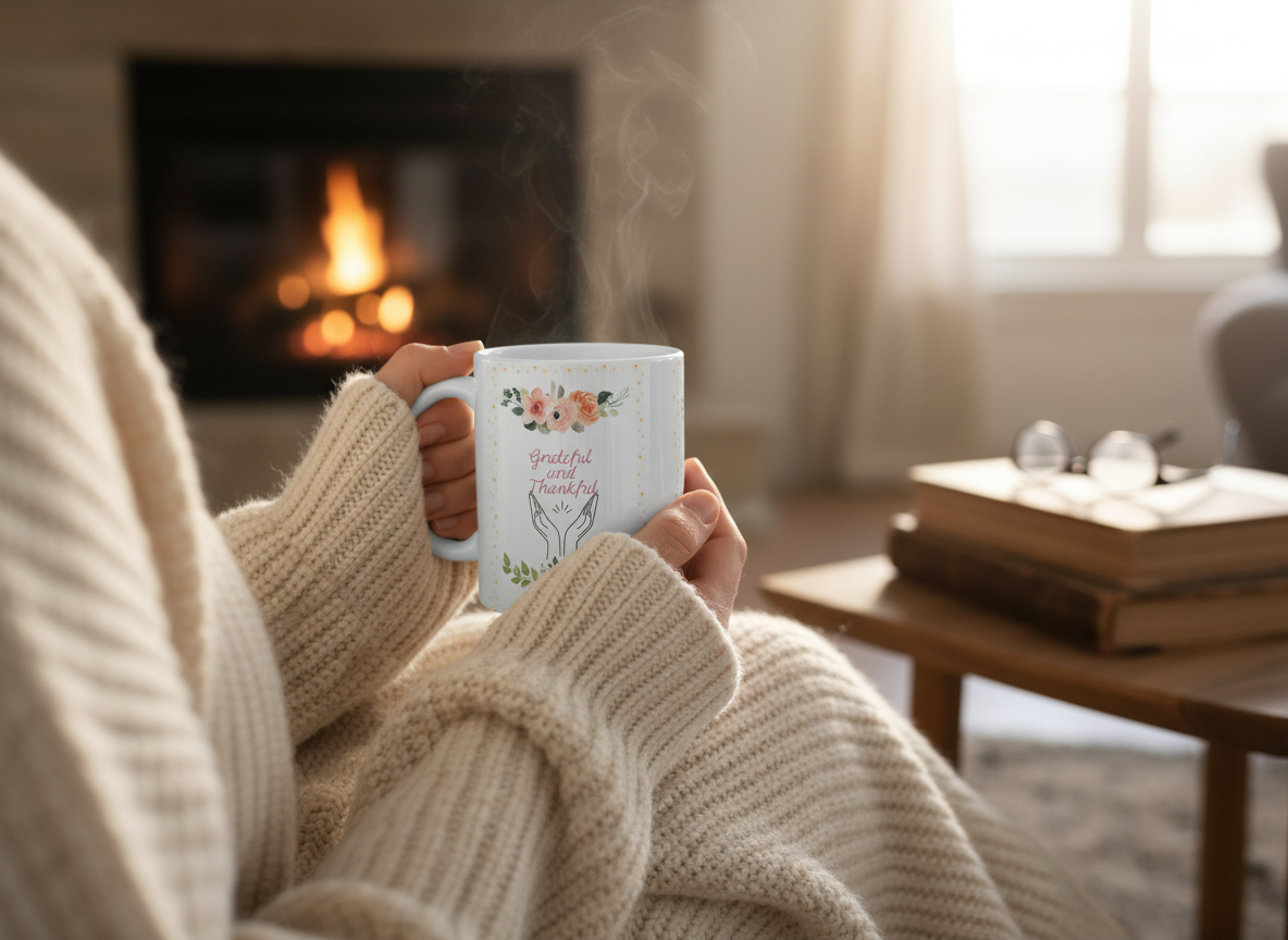 Grateful and Thankful | Beautiful Floral Mug Ceramic coffee cup