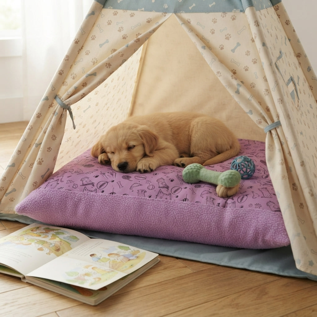 Lovely Cozy Warm Pet Bed | Cute Paw Print Pattern, Purple Pillow