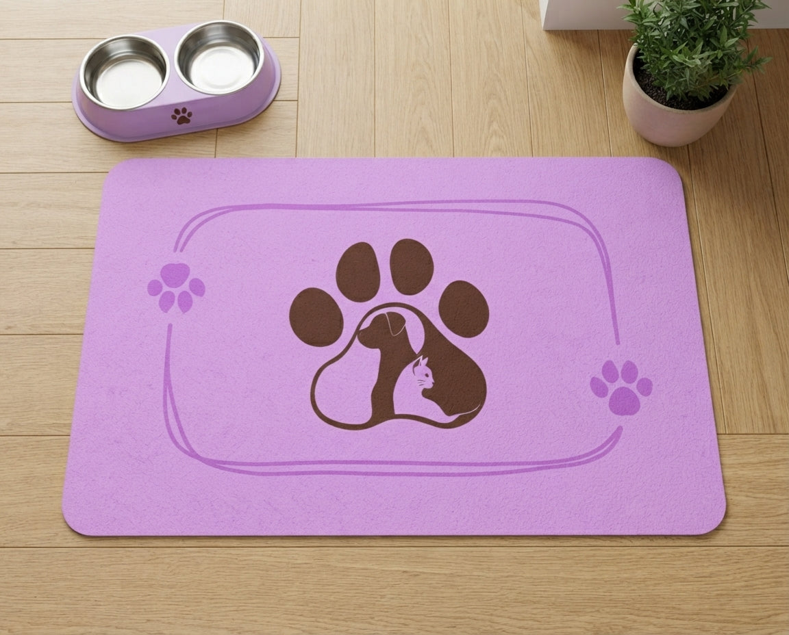 Lovely Comfy Pet Food Mat 12x18 Non-Slip Bowl Mat for Cats and Dogs