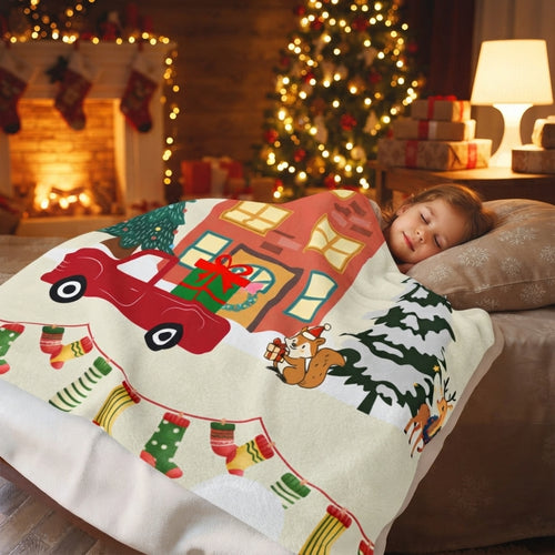 Christmas Cozy Velveteen Blanket & Holiday House Plush Throw
