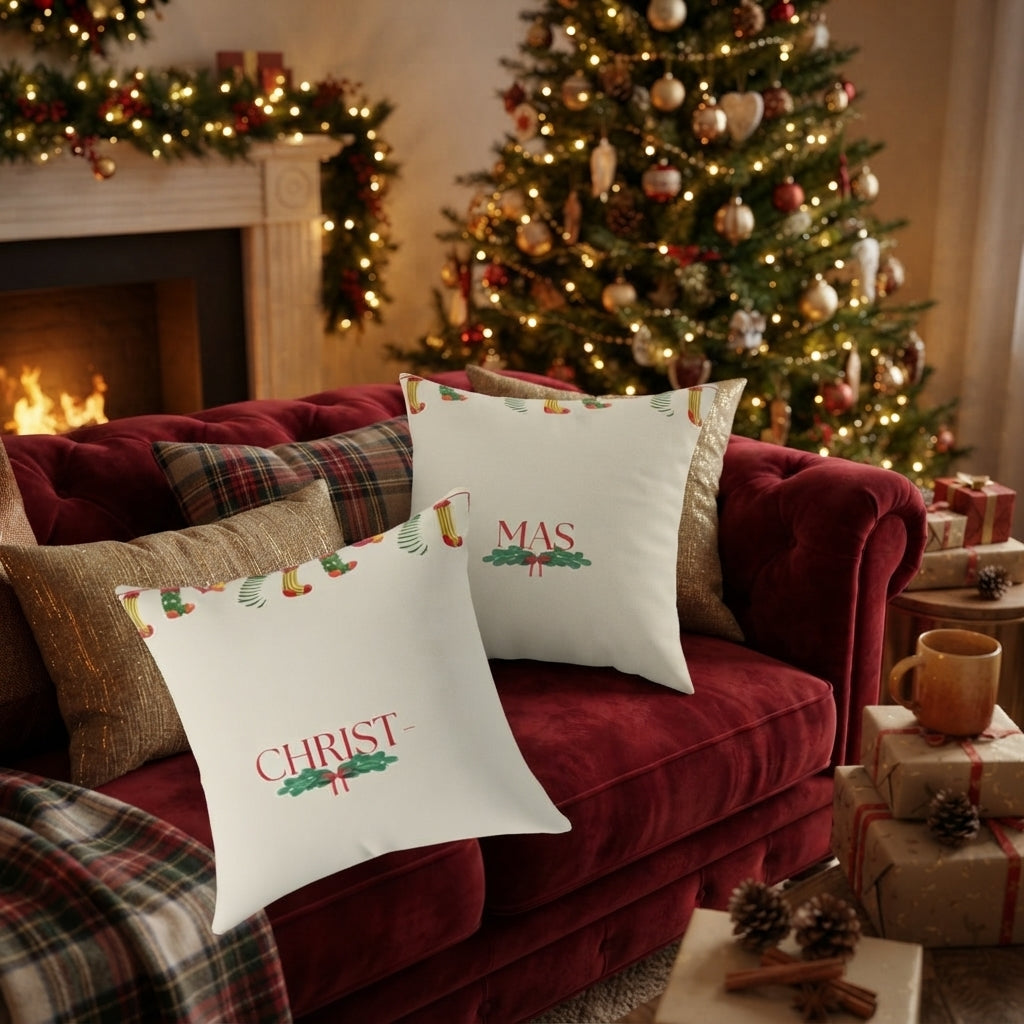 Christmas Holly Pillow 'Christmas' Holiday Square Faith Pillow