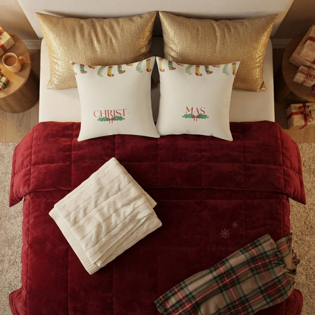Christmas Holly Pillow 'Christmas' Holiday Square Faith Pillow