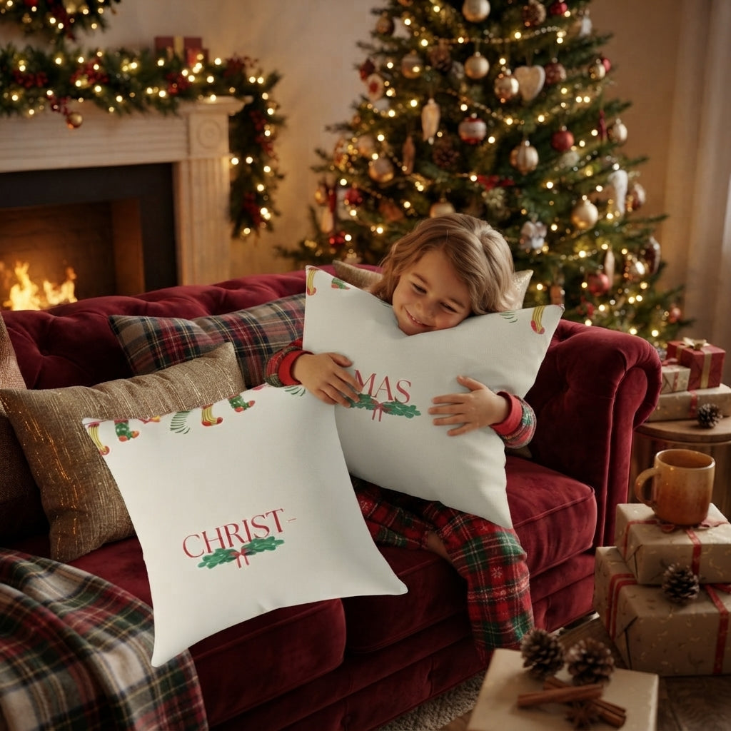 Christmas Holly Pillow 'Christmas' Holiday Square Faith Pillow